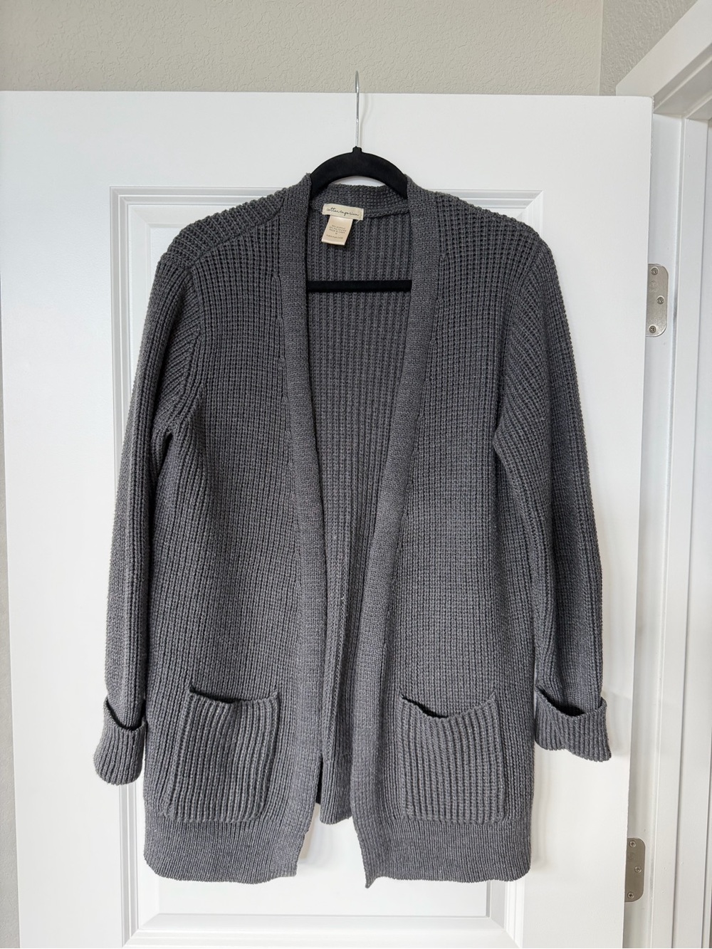 Cotton Emporium Gray Open-Front Knit Cardigan
